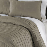 Full/Queen Modern Brick Stitch Microfiber Reversible 3 Piece Comforter Set in Taupe