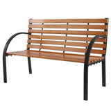 Black, Metal Frame, Outdoor, Wood Slat, Garden Bench,Curved Armrests