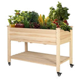 Outdoor, Wood, Raised Garden, Bed, Planter Box, Cart on Wheels, 46-inch x 22-inch