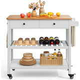 White, Kitchen, Island Cart, 2 Drawers, Wood Top, Locking Wheels