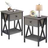 Set of 2 - 1 Drawer Nightstand in Grey and Black Wood Finish