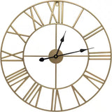 Round 24-inch Decorative Gold Metal Wall Clock Roman Numerals and Black Hands