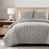 Full/Queen, Lightweight, Grey, Textured, Cotton, 3 Piece, Quilt Set