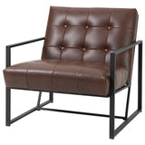 Retro Tufted Faux Leather Metal Frame Accent Chair - Brown