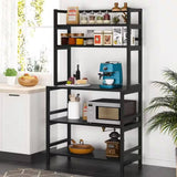 Black Metal, Wood, Freestanding, Kitchen Shelf, Bakers Rack, Microwave Stand