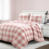 King Size Plaid Soft Faux Fur Comforter Set Pink Blush