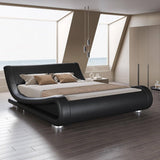 King, Modern, Black, Upholstered, Platform, Bed Frame, Sleigh, Curved Headboard