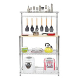 Carbon Steel, Kitchen, Bakers Rack, MDF Wood Shelf, Hanging Bar, Hooks