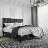 Queen size, Modern, Black, Velvet Upholstered, Platform Bed, Headboard