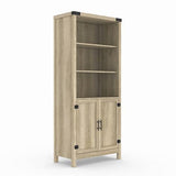 FarmHome Oak 3 Adjustable Shelves Entryway Bookcase Storage Cabinet