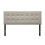 Queen Button-Tufted Headboard in Light Grey Beige Taupe Upholstered Fabric