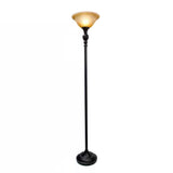 Bronze Finish, Metal, Floor Lamp, Torchiere, Amber, Marbleized, Glass Shade