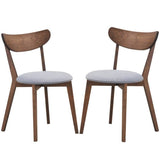 Set of 2 Mid-Century Modern Curved Back Wood Dining Chair Grey Upholstered Seat