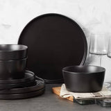 16-Piece, Stoneware, Dinnerware Set, Matte Black, Service for 4