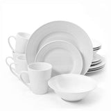 16-Piece, White, Ceramic, Dinnerware Set, Bowls Plates, Mugs, Service for 4