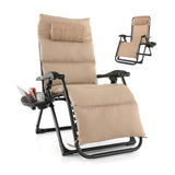 Tan, Beige,  Zero, Gravity, Adjustable, Lounge, Chair, Removable, Cushion, Cup, Holder, Tray