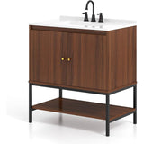 Modern, Freestanding, Bathroom Vanity, Walnut, Wood Finish, Sink, Faucet