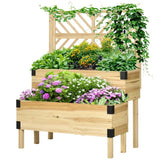 2 Tier, Natural, Lattice, Trellis, Self Draining, Wooden, Garden, Raised, Planter, Box