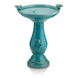 Outdoor, Turquoise Blue, Ceramic Birdbath