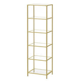 Narrow, Glass Shelf, Bookcase, Bedroom, Living, Office, Bath, Storage Unit, Gold