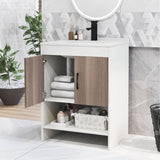 Modern, White, Grey, Wood Finish, Bathroom Vanity, Sink, Faucet