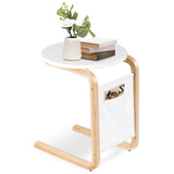 Birch Wood White Side Table TV Tray with Storage Bag