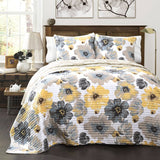 Full/Queen, Yellow, Grey, Flowers, Light/Thin, Quilt, Set