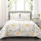 Full/Queen, Yellow, Grey, Flowers, Light/Thin, Quilt, Set