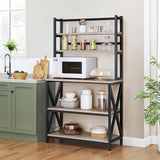 Modern, Black Metal, Grey Wood, Bakers Rack, Microwave Stand, Kitchen, Shelving Unit